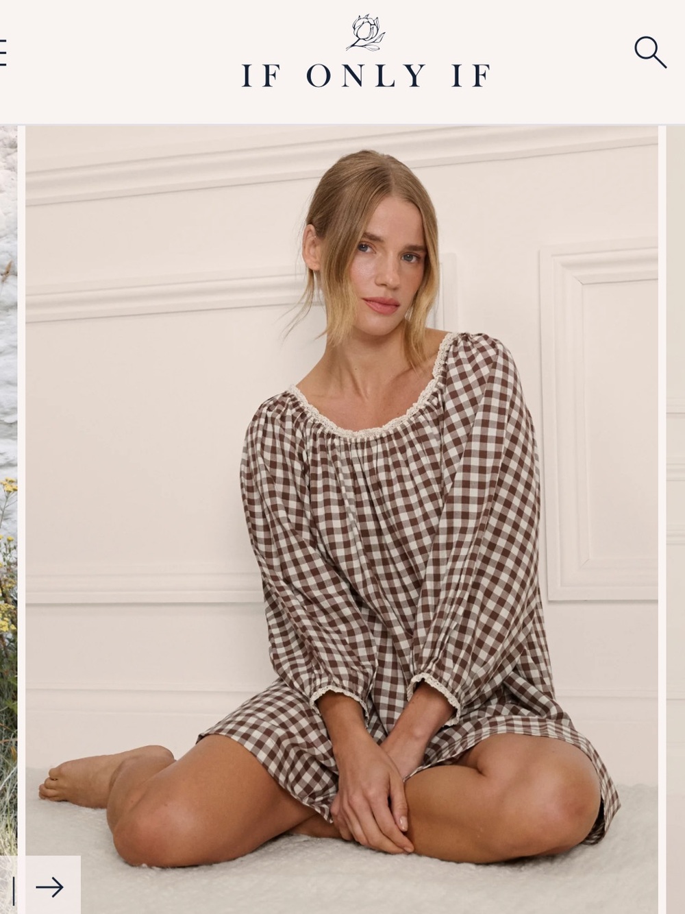 Cosette Short Gingham Sleep Dress in Brown -